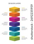 3d block infographic template design with 7 layer