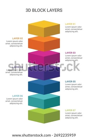3d block infographic template design with 7 layer