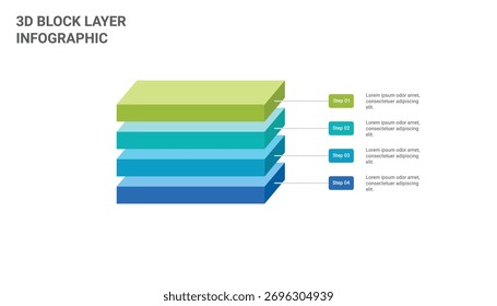 3D-Block-geschichtete Infografik-Vorlage mit 4 Schritten