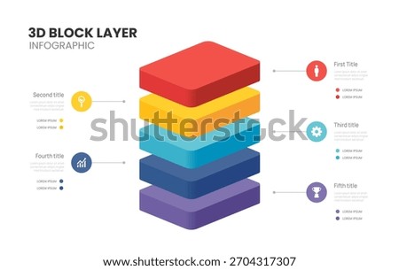 3d block layers business infographic template with 5 steps template.
