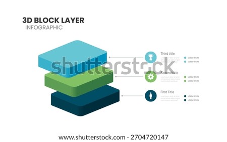 3d block layers business infographic template with 3 steps template.