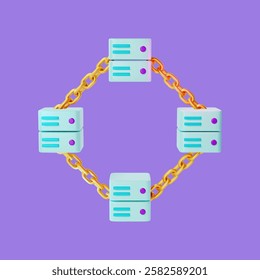 3d Blockchain Technology Cartoon Design Style Crypto Currency Concept Connected Cubes with Chain. Vector illustration of Transactional Data Security