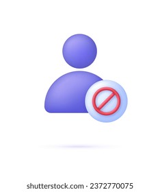 3D Blocked user icon. Block profile icon. Stop group. Prohibition sign. No entry sign icon. Trendy and modern vector in 3d style.