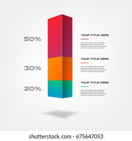 3d blocks infographics step by step. Element of chart, graph, diagram with 3 options - parts, processes, timeline. Vector business template for presentation, workflow layout, annual report, web design