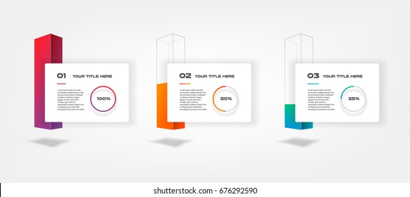 3d blocks infographics step by step. Element of chart, graph, diagram with 3 options - parts, processes, timeline. Vector business template for presentation, workflow layout, annual report, web design