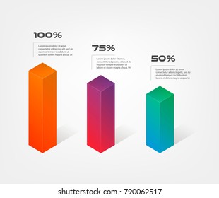 3d blocks infographics step by step. Element of chart, graph, diagram with 3 options - parts, processes, timeline. Vector business template for presentation, workflow layout, annual report, web design