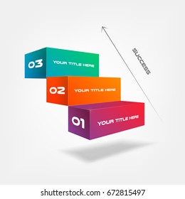 3d blocks, stairs of success, infographics step by step. Element of chart, graph, diagram with 3 options - parts, processes, timeline. Vector business template for presentation, workflow, web design