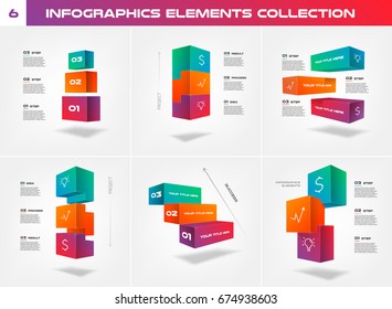 3d blocks, stairs of success/project, Infographic Elements Collection - Business Vector Illustration in material design style for presentation,  timeline, workflow, booklet, website. Big set 