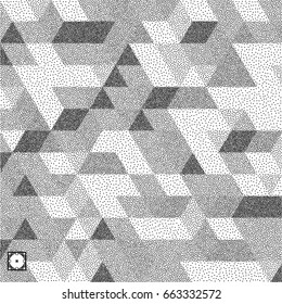 Fondo de estructura de bloques 3d. Diseño de cutícula de grano negro y blanco. Patrón de puntillismo. Ilustración vectorial resistente.