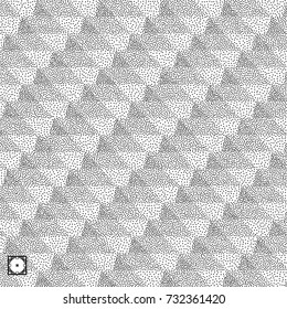 3d blocks structure background. Black and white grainy design. Pointillism pattern. Stippling effect. Vector illustration.