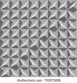 3d blocks structure background. Black and white grainy design. Pointillism pattern. Stippling effect. Vector illustration.