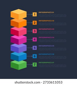 3D blocks vector vertical infographics template. Color blocks with arrows and space for data