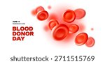 3D blood red cells background. World Blood Donor Day. Realistic vector illustration. Healthcare, hospital, clinic, laboratory, emergency design concept