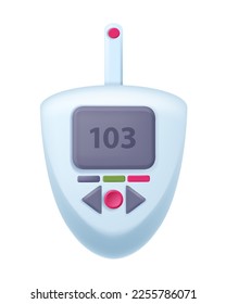 Icono de la máquina de análisis de azúcar en sangre 3D, dispositivo de medición del glucómetro electrónico vectorial, tecnología médica. Ensayo de control de diabetes en el hogar, clipart de farmacia de atención médica, botón. Medidor de insulina de prueba de azúcar en blanco
