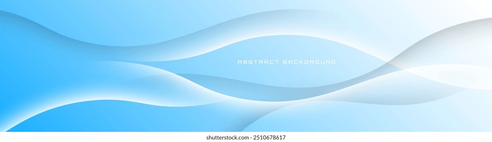 3D blue abstract background overlap layer on bright space with flowing waves effect decoration. Modern graphic design element cutout style concept for web banner, flyer, card, or brochure cover