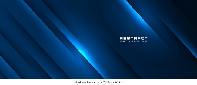 3D blue abstract background overlap layer on dark space with glowing lines effect decoration. Modern graphic design element cutout shape style concept for web banner, flyer, card, or brochure cover