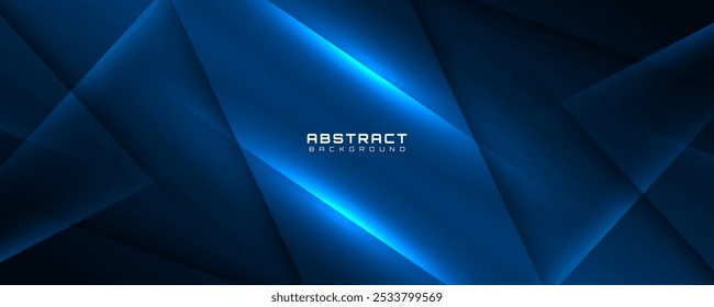 Capa de superposición de fondo abstracto azul 3D en el espacio oscuro con decoración de efecto de líneas brillantes. Concepto de estilo de forma de recorte de elemento de Diseño gráfico moderno para Anuncio de Web, volante, tarjeta o cubierta de folleto