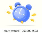 3d Blue alarm clock icon with thunderbolt symbolizing time management, deadlines, faster and reminders. productivity apps, schedules, and time-tracking interfaces, vector illustration