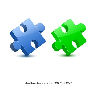 3d blue ang green puzzle vector set