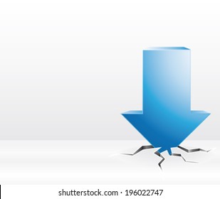 3d blue arrow breaking iced floor. Sales or crisis concept. Vector illustration.