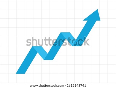 3D Blue Arrow Pointing Up with Grid Background represents Consistent Business Growth, Economic Boom, Profit Trend