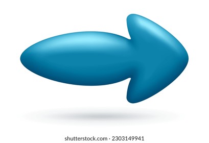 Flecha azul 3D hacia la derecha. Ilustración vectorial de una flecha tipo caricatura o plástico inflado para interfaz, marketing o cualquier diseño, dirección y señalamiento