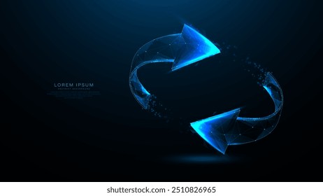 3d blue arrow sign. Double arrow symbol. Glowing low poly, wireframe, linear, line, and mesh. illustration vector