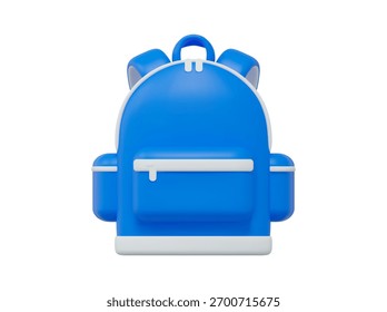  ícone de mochila azul 3d. Bolsa para viagem, escola, caminhadas.  Ilustração de vetor de estoque em plano de fundo isolado. 