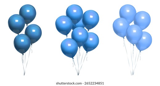 3d balão azul ramo flutuante, presente de aniversário feliz mínimo. Montagem realista de vetor em branco bg, decoração do ar médio da festa, elemento de design de convite isolado. Bolinhas de decoração redonda de aniversário, brilhante bday