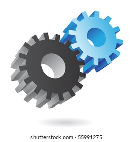 3d blue and black cogs on white background