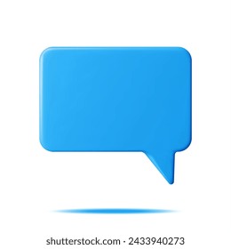 3D Blue Blank Speech Bubble Isolated. Rendering Chat Balloon Pin. Notification Shape Mockup. Communication, Web, Social Network Media, App Button. Realistic Vector Illustration