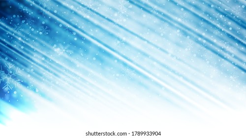 3d blue brush strokes background with snowflakes. Background like flowing silk. Vector illustration.