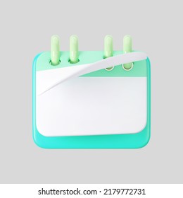 3d blue calendar icon with flipping pages and rings isolated on gray background. Render of daily schedule planner. Calendar events plan, work planning concept. 3d cartoon simple vector illustration