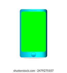 3D blue casing mobile phone frame only mockup with green screen chroma key cellphone display template for app demonstration or presentation mockup vector isolated on white background