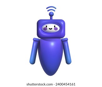 Bot de chat azul 3D, servicio en línea para sitio web o aplicación.  Asistente en línea, ilustración vectorial EPS 10 
