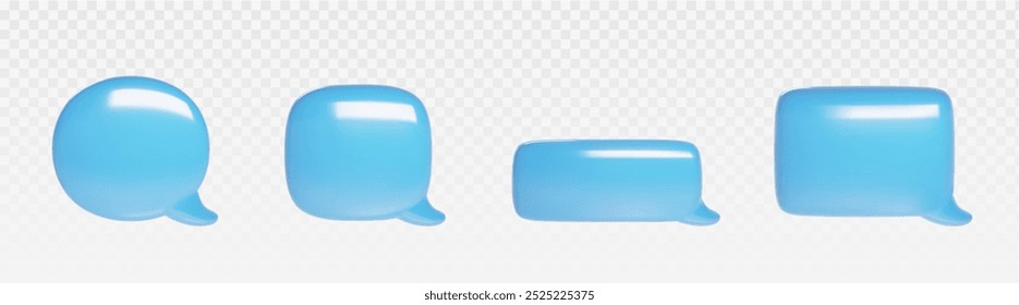 3d blue chat bubble for text message icon vector. Dialog balloon shape for comment or conversation social media element. Round and rectangle comic notification dialogue frame isolated graphic