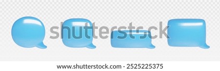 3d blue chat bubble for text message icon vector. Dialog balloon shape for comment or conversation social media element. Round and rectangle comic notification dialogue frame isolated graphic