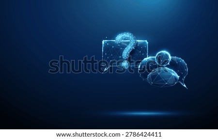 3D blue chat bubbles with question mark and avatar icon User inquiry, ai chat assistant, virtual agent help desk, faq support, customer answer, knowledge base concept. Digital futuristic style Vector.