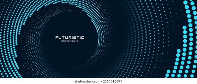 3D blue circles techno background. Big data visualization on dark space with dotted lines shape effect decoration. Modern graphic design element dots style concept for flyer, card, or brochure cover