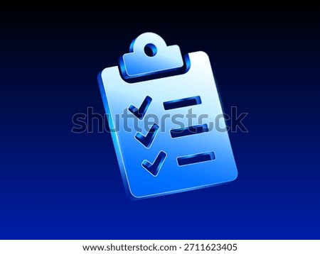 3d blue clipboard checklist icon with check marks and list lines on a dark blue gradient background. 3d vector illustration