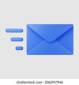 3d blue closed mail envelope icon isolated on grey background. Render new unread email notification. 3d realistic minimal vector