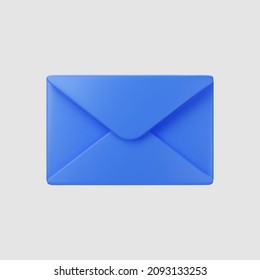 3d Blue Closed Mail Envelope Icon Isolated On Grey Background. Render New Unread Email Notification. 3d Realistic Minimal Vector