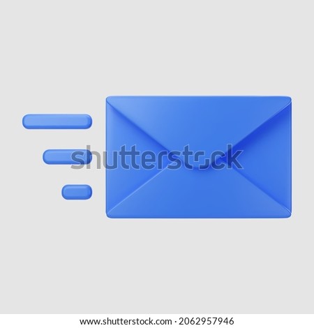 3d blue closed mail envelope icon isolated on grey background. Render new unread email notification. 3d realistic minimal vector