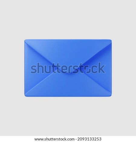 3d blue closed mail envelope icon isolated on grey background. Render new unread email notification. 3d realistic minimal vector