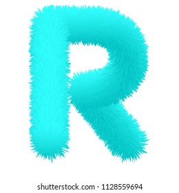 3D blue color with fur font R created vector by illustration