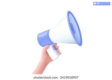 3d Blue color megaphone speaker icon symbol. loudspeaker bullhorn for announce discount promotion, sell reduced prices concept. 3D vector isolated illustration, Cartoon pastel Minimal style.