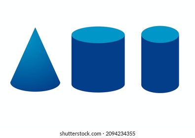 3d blue cone and cylinders for math classroom demonstration
