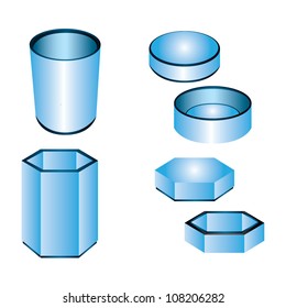3d blue cylinder, box, packaging design