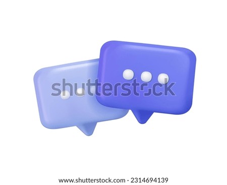 3D blue dialogue icon. Speech bubbles symbol for chat on social media icon isolated on background. Support, chat, 3d comments thread mention or user chat. 3d speech bubbles icon vector illustration