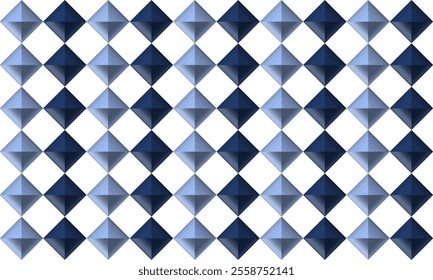 3D blue diamond checkerboard repeat pattern, replete image, design for fabric printing, vertical strip